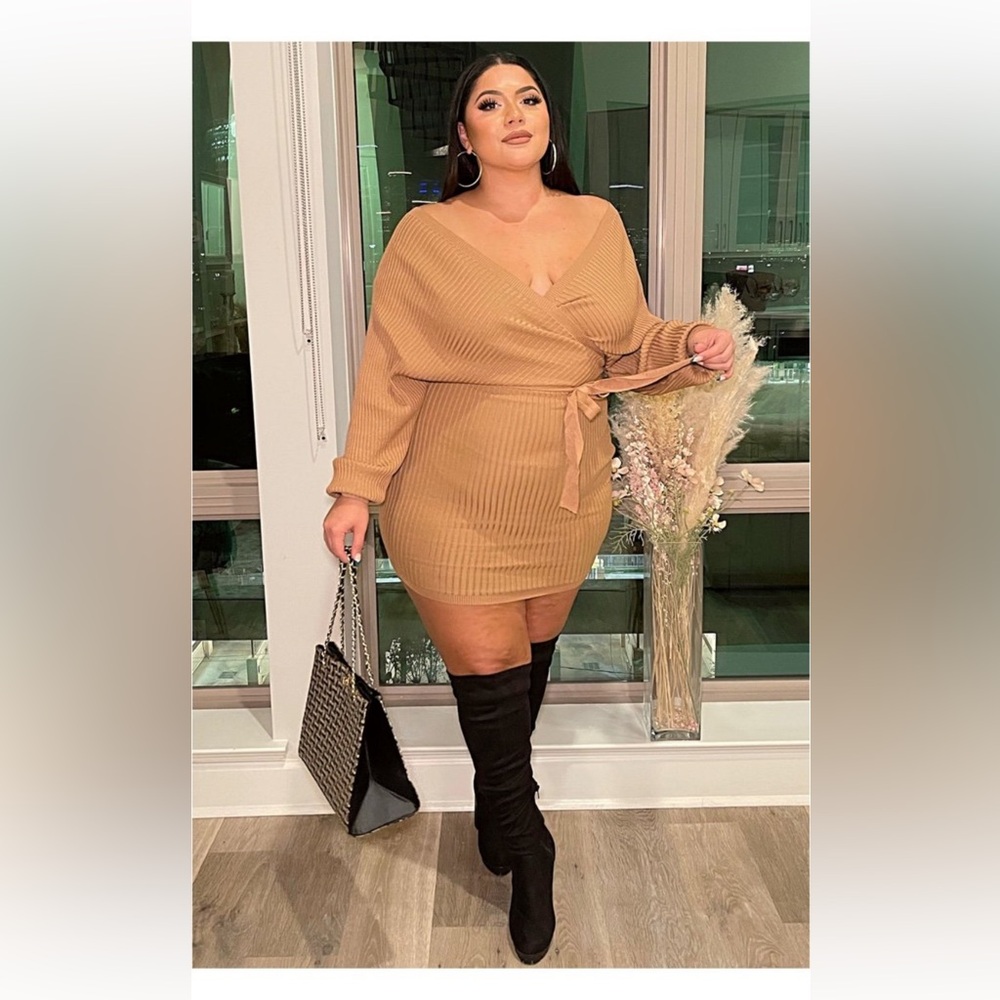 Elegant Tan Wrap Dress